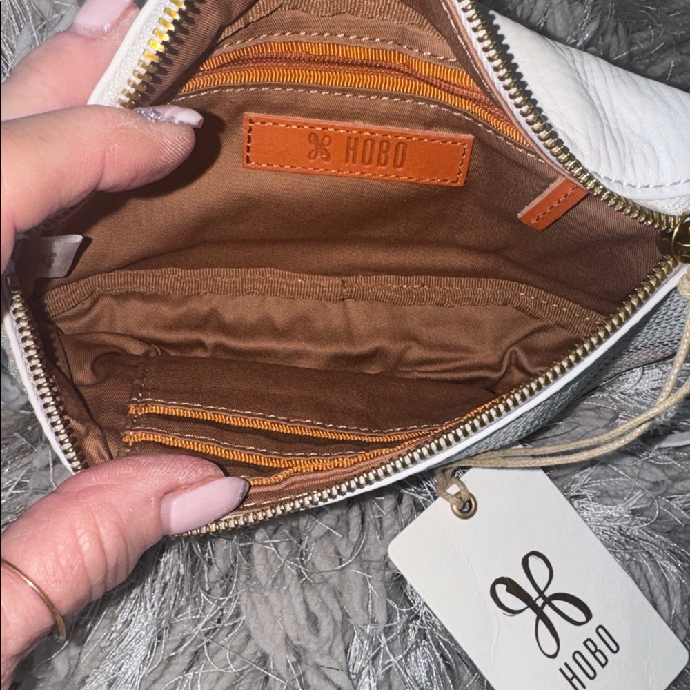 HOBO Cream Leather Crossbody Belt Bag with Subtle Multi-Color Stripe - Picture 5 of 7